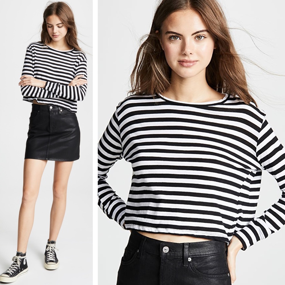 LNA Drop Shoulder Crop L/S Stripe Tee XS Shopbop